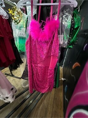 Girls' Hot Pink Feather-Trim Costume Dress
